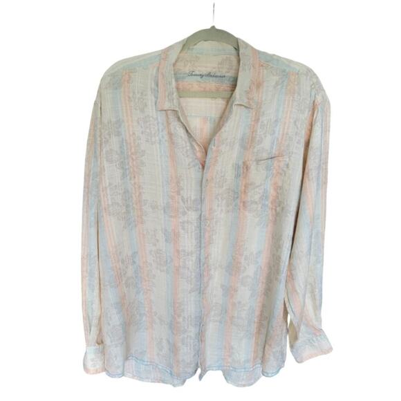 Tommy Bahama Men's 100% Linen Button Down‎ Long Sleeve Shirt Floral Striped - Picture 1 of 8